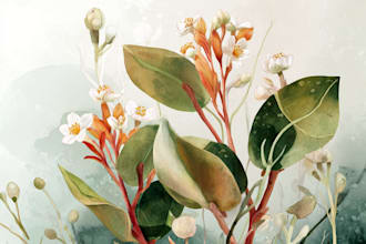 create digital botanical watercolor clipart of flowers