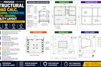 provide structural load calc framing foundation patio grading utility layout