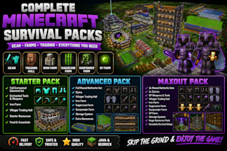 build a minecraft survival starter base with gear and farms