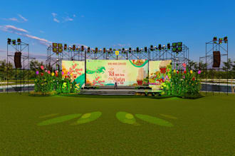 rebuild 3d outdoor stage,cgi musical stage render, outdoor concert hall relayout