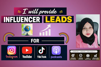 provide targeted influencer leads for instagram, youtube, tiktok and podcasts