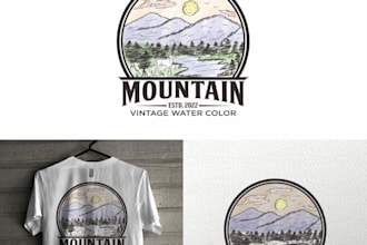 design an abstract mountain t shirt illustration in watercolor style for you