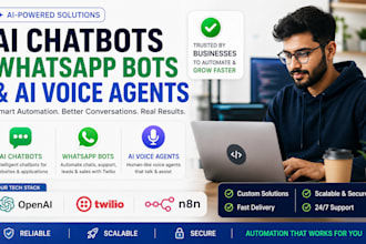develop ai chatbots, whatsapp bots and ai voice agents with openai, twilio, n8n