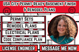 create USA city permit ready basement finish and remodel plans