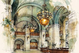 sketch watercolor design interior and exterior project