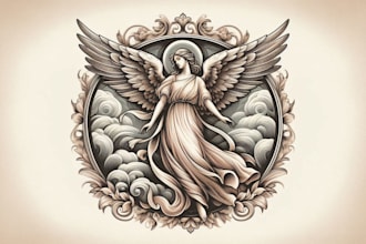 do unique girls angel vintage logo design 1 day