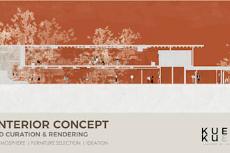 do clean geometric 3d interior rendering and conceptual illustrations