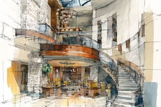sketch watercolour design interior and exterior project