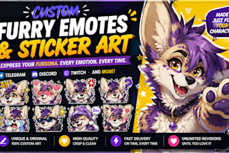 draw furry emotes sticker art, furry reference sheet fursona furry character