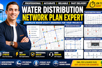 do water distribution design, plumbing site, pipe profiles and utility drafting