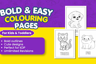custom bold and easy KDP coloring pages for kids