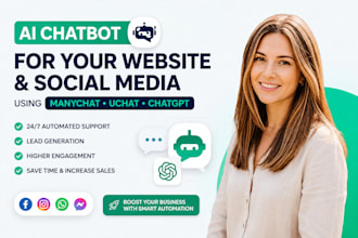 build ai chatbot for social media business website using manychat uchat chatgpt