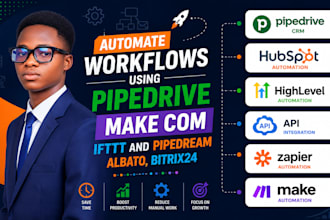 setup pipedrive CRM, hubspot, gohighlevel api automate workflows zapier make com