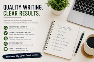 research and create clear summaries or concise content
