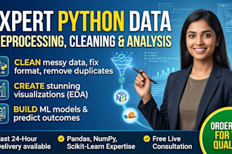 perform python data preprocessing, extraction, cleaning, analysis and prediction