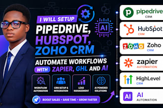 setup pipedrive, hubspot, zoho CRM automate workflows with zapier, ghl and ai