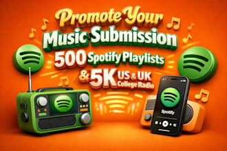promote your music submission to spotify playlists and 5k US UK college radio