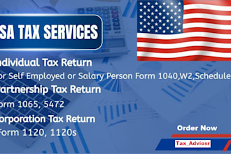 prepare US tax return for individual and business 1040, 1120, 1065, schedule c