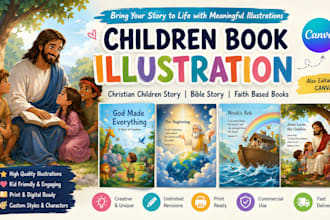 illustrate children book illustration, christian children story, bible story