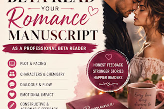 analyze your romance manuscript as professional beta reader