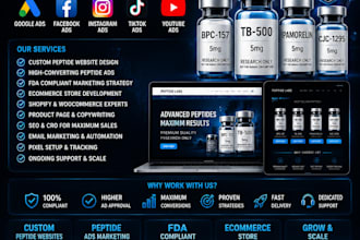 create peptide website, run peptide ads marketing, fda compliant ecommerce store