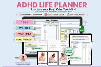 design adhd planner worksheet habit tracker journal budgeting to etsy shop setup