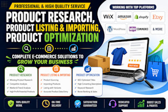 do product research, product listing and importing, product optimization
