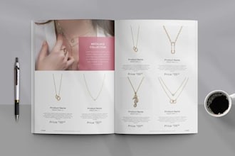 design luxury product catalog, trifold brochure, bifold brochure fashion jewelry