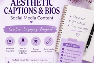 write aesthetic captions, bios and social media content