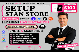 setup stan store, payhip, beacons ai, stan store marketing esty digital products