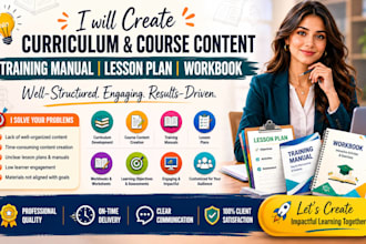 create curriculum course content, training manual, lesson plan, workbook