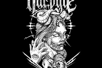 design a black vintage folk metal band t shirt design