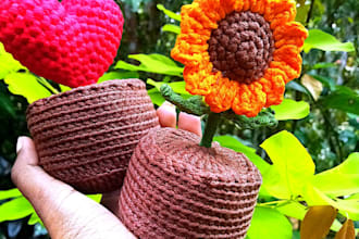 crochet a heart pot with led lights for valentine gift and romantic decor