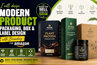 design modern product packaging, box and label design with branding for amazon