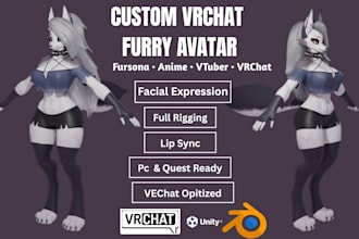 do custom vrc avatar, vrchat avatar, nsfw furry avatar, vr anime character
