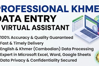 do khmer data entry, virtual assistant and web research