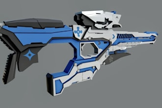 design 3d sci fi weapon, mech gun, and hard surface props for games