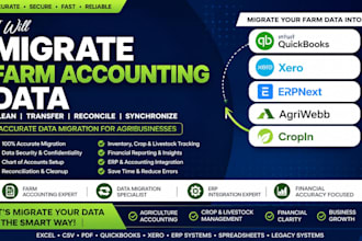 migrate farm accounting data into quickbooks, xero, erpnext, agriwebb, cropin
