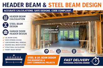 design header beam calculation, steel beam design, garage header design