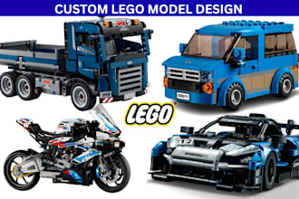 custom 3d lego model, lego car, moc vehicle, truck  with xml manual instruction