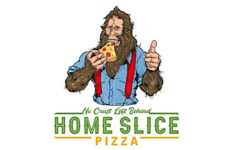 design restaurant slice food logo for a small town pizzeria