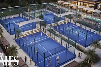 design 2d 3d padel court pickleball tennis court badminton basketball sport club