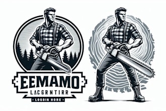 design super strong lumberjack with chainsaw logo with source file in 12 hours