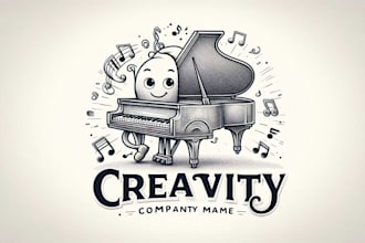 design outstanding grand piano sketch mascot logo with express deliver