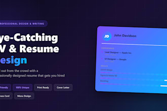 design eye catching CV resume cover letter business card and menu