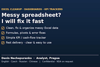clean fix and organize your messy excel data and build a KPI tracker