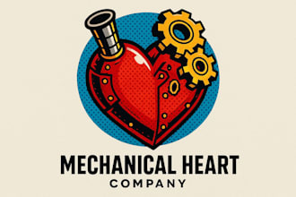 design mechanical iron heart pop art logo with creative concept