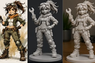 transform 2d sketch to 3d model 3d cartoon character comic style for 3d printing