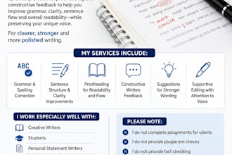 proofread and provide constructive feedback on your writing