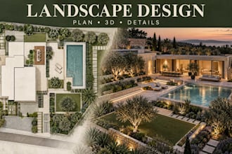design architectural landscape, background, pool, patio deck and 3d rendering